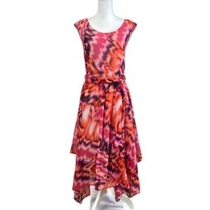 Jennifer Lauren Women’s Ruffled  Tier Dress Size Md. Sleeveless Lined Pink Red